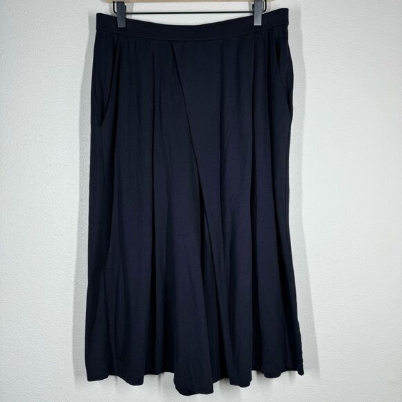 Eileen Fisher Wide Leg Fine Jersey Wrap Front Pants Easy Fit Crop Black Medium